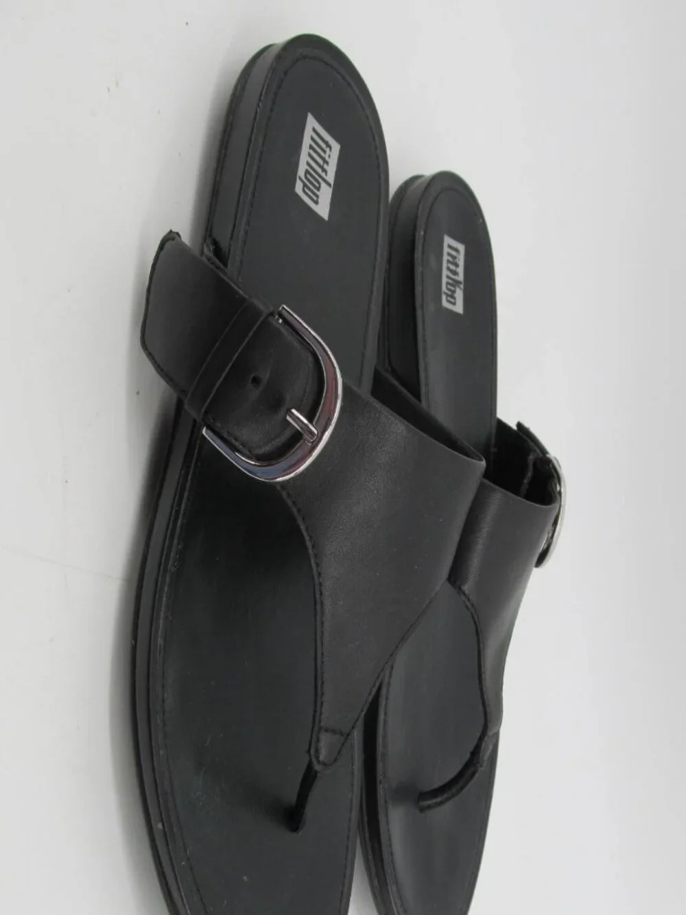 FitFlop Gracie Buckle Toe Post Dynamicush Comfort Black Leather Sandals Size10